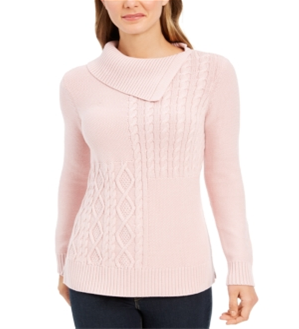 Suéter feminino Charter Club Patchwork Stitch com gola assimétrica, rosa, tamanho X-S
