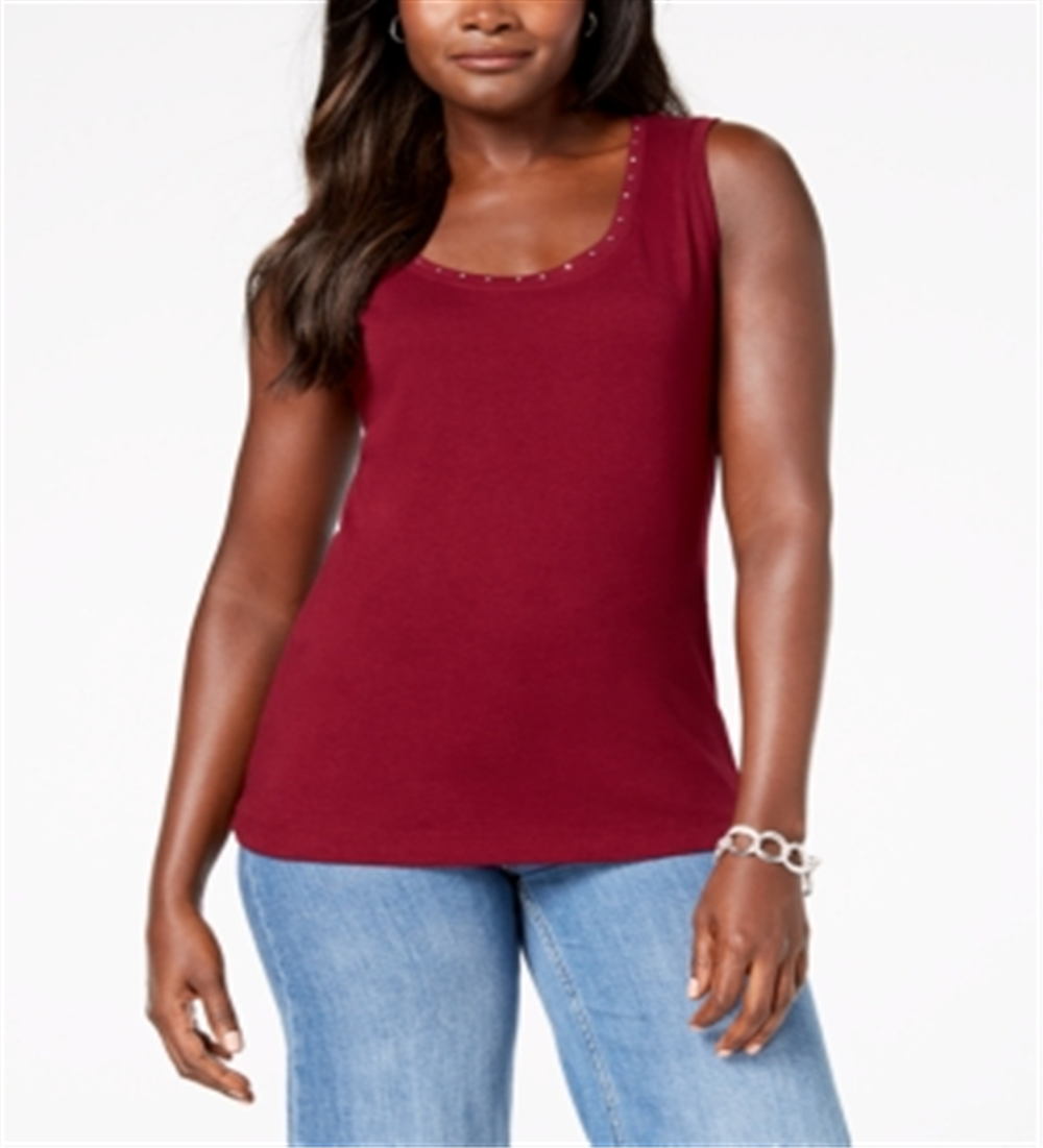 Regata feminina Karen Scott de algodão com tachas, marrom, tamanho pequeno G