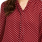 Blusa feminina com estampa de bolinhas e gola amarrada, vermelha, tamanho pequeno