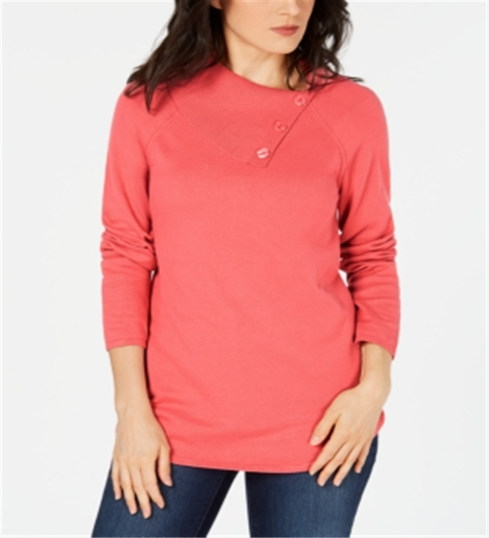 Karen Scott Suéter Feminino de Algodão com Gola Envelope Rosa Tamanho Médio