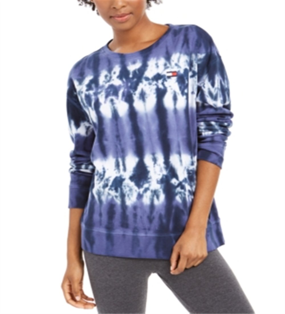 Moletom feminino Tommy Hilfiger French Terry Tie-Dye Azul Tamanho P