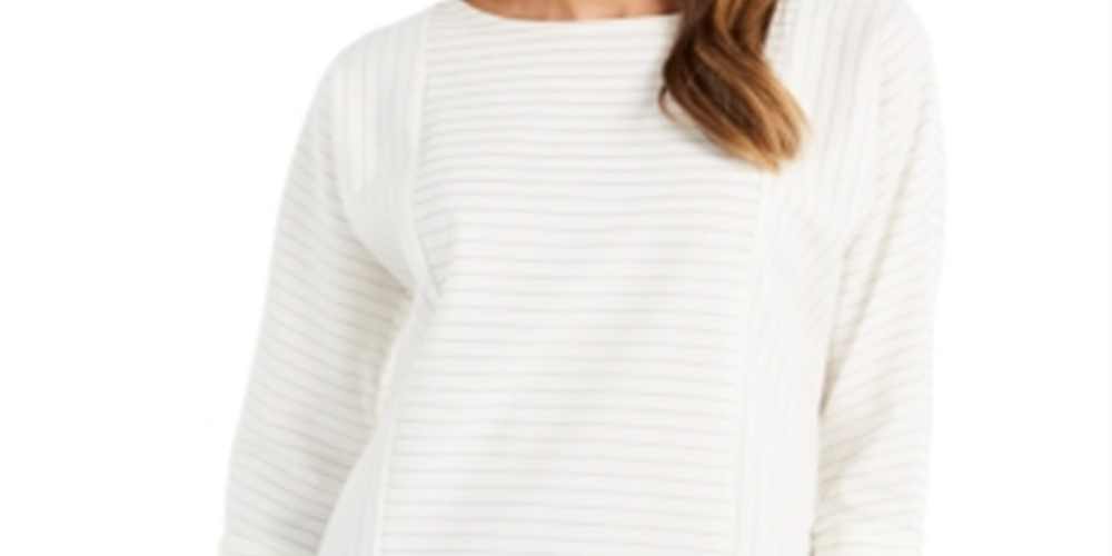 Charter Club Blusa feminina listrada com botões nas costas, branca, tamanho grande