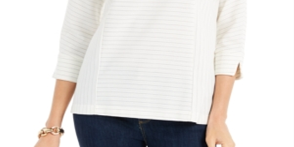 Charter Club Blusa feminina listrada com botões nas costas, branca, tamanho grande