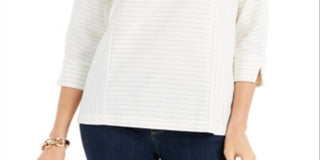 Charter Club Blusa feminina listrada com botões nas costas, branca, tamanho grande