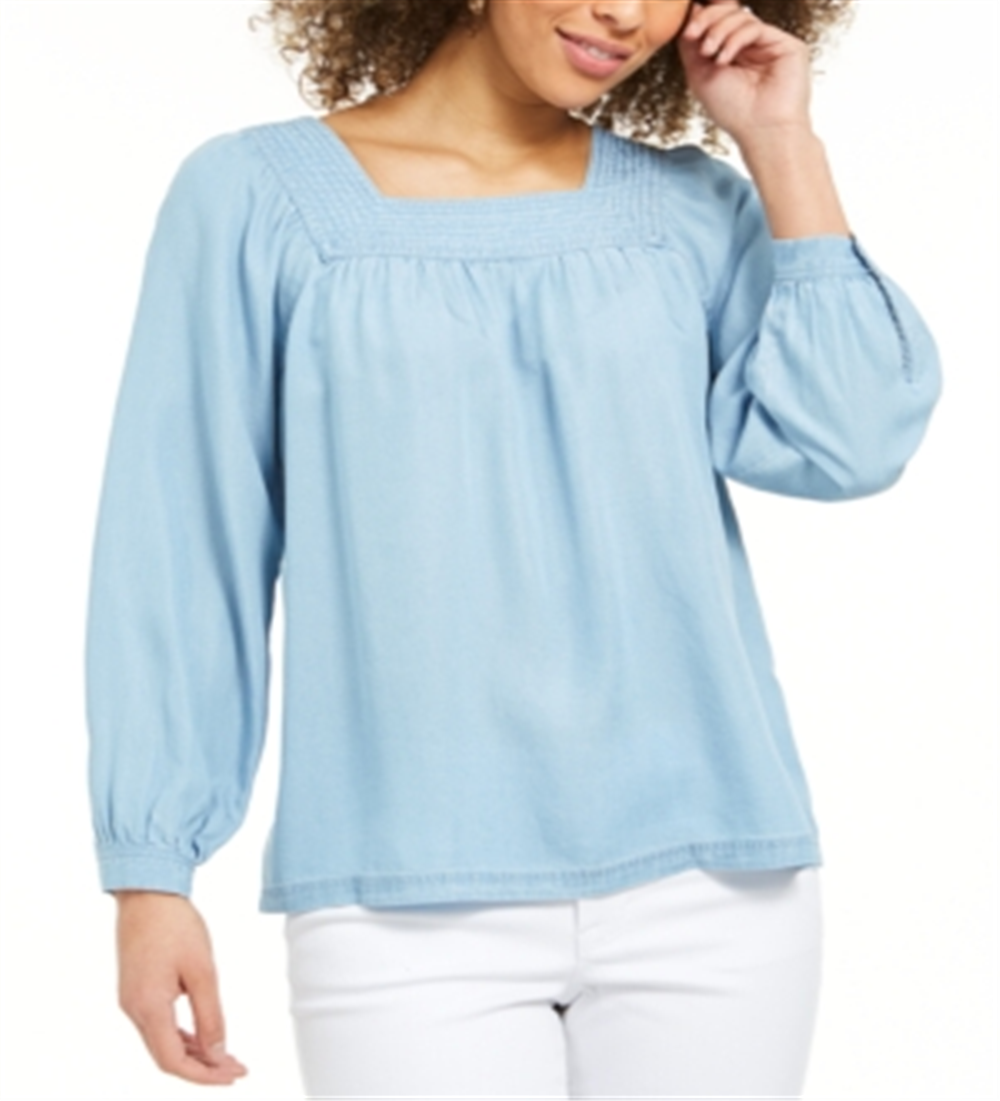 Blusa feminina com decote quadrado estilo &amp; co, azul, tamanho médio