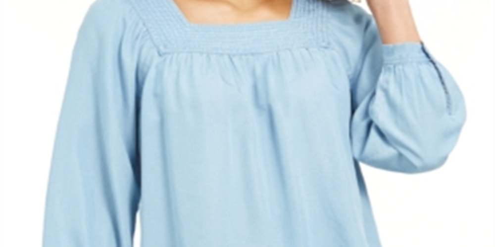 Blusa feminina com decote quadrado estilo &amp; co, azul, tamanho médio