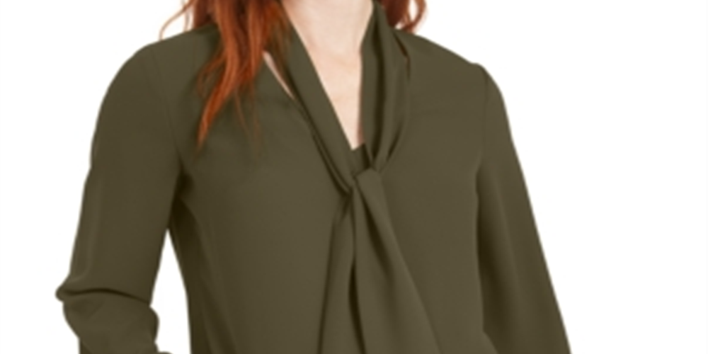 Blusa feminina Bar III com gola amarrada, verde, tamanho extrapequeno