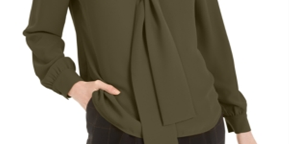 Blusa feminina Bar III com gola amarrada, verde, tamanho extrapequeno