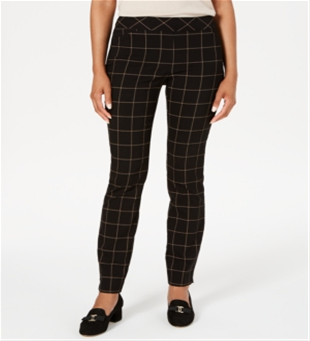 Calça xadrez feminina Charter Club Windowpane preta tamanho 12 pequena