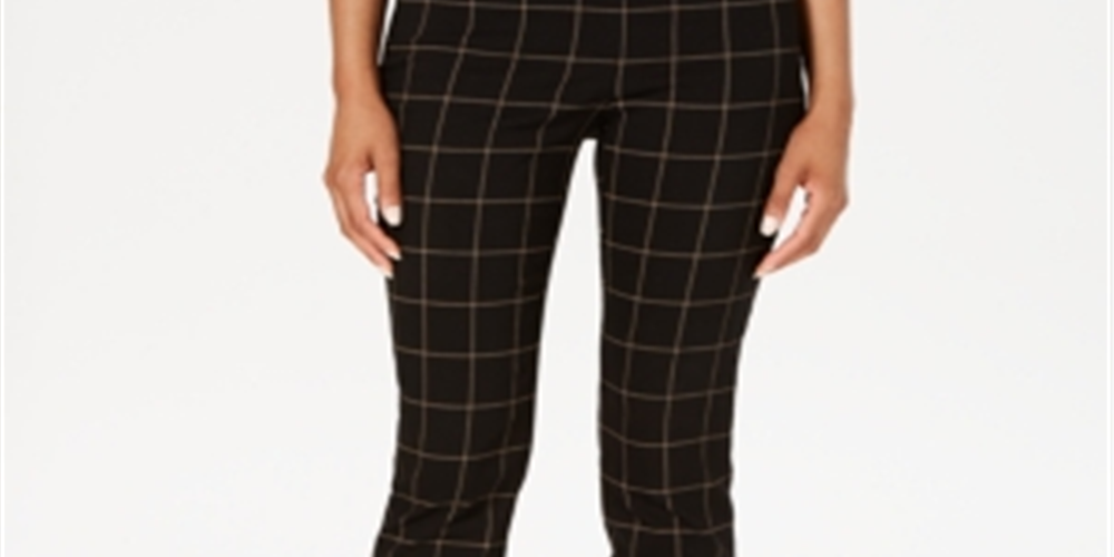 Calça xadrez feminina Charter Club Windowpane preta tamanho 12 pequena