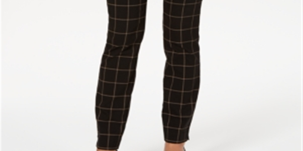 Calça xadrez feminina Charter Club Windowpane preta tamanho 12 pequena