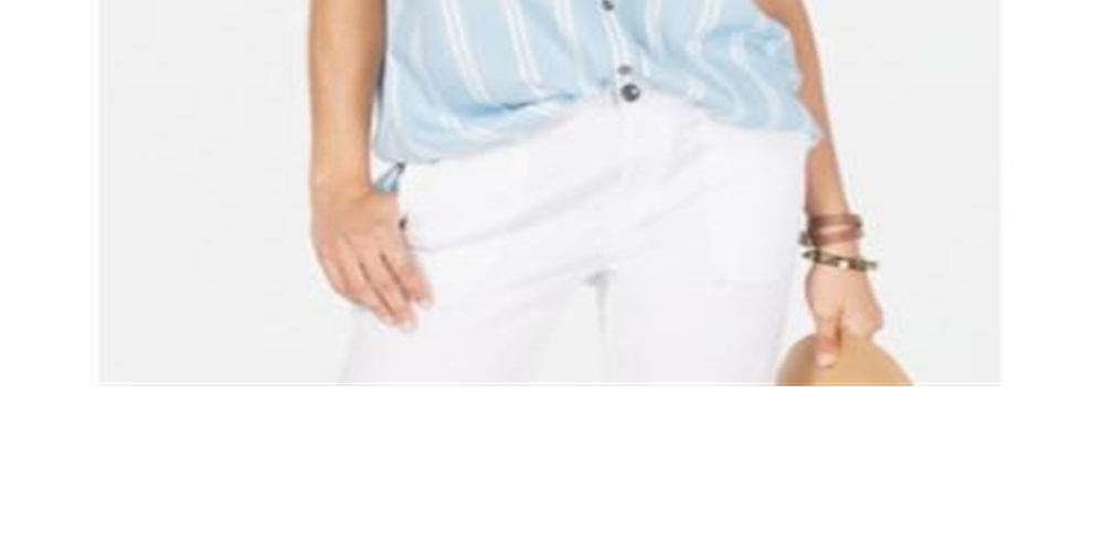 Camisa feminina de manga curta Style &amp; Co Relax Stripe Azul Tamanho X-S