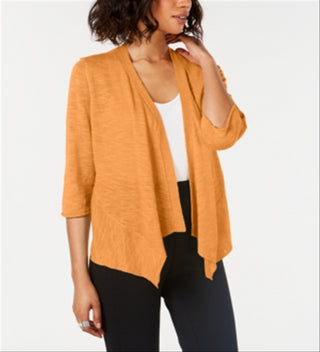Cardigan feminino Alfani com manga comprida drapeado e aberto, laranja, tamanho pequeno