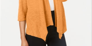 Cardigan feminino Alfani com manga comprida drapeado e aberto, laranja, tamanho pequeno