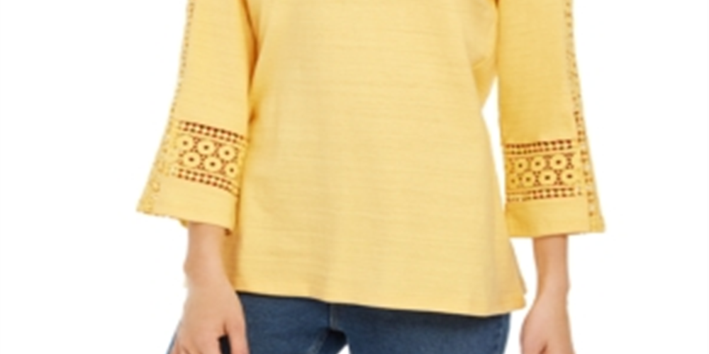 Top de crochê feminino Charter Club com detalhes, amarelo, tamanho X-S
