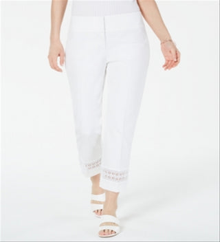 Calça feminina Alfani Cropped com renda e detalhes, branca, tamanho 16 Petite