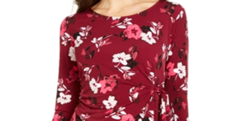 Top feminino Alfani com estampa lateral e amarração lateral, preto, tamanho pequeno médio