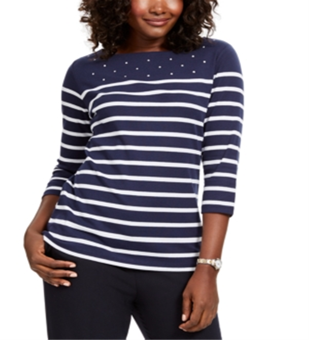 Karen Scott Top Feminino Colorblocked com Tachas Azul Tamanho X-S