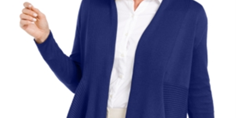 Cardigan feminino JM Collection com nervuras mistas e botões, azul, tamanho pequeno P