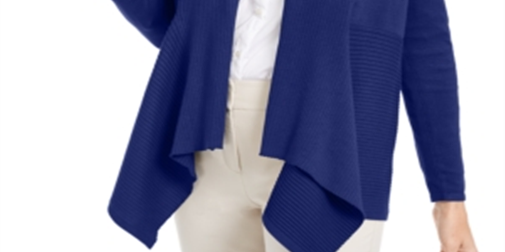 Cardigan feminino JM Collection com nervuras mistas e botões, azul, tamanho pequeno P