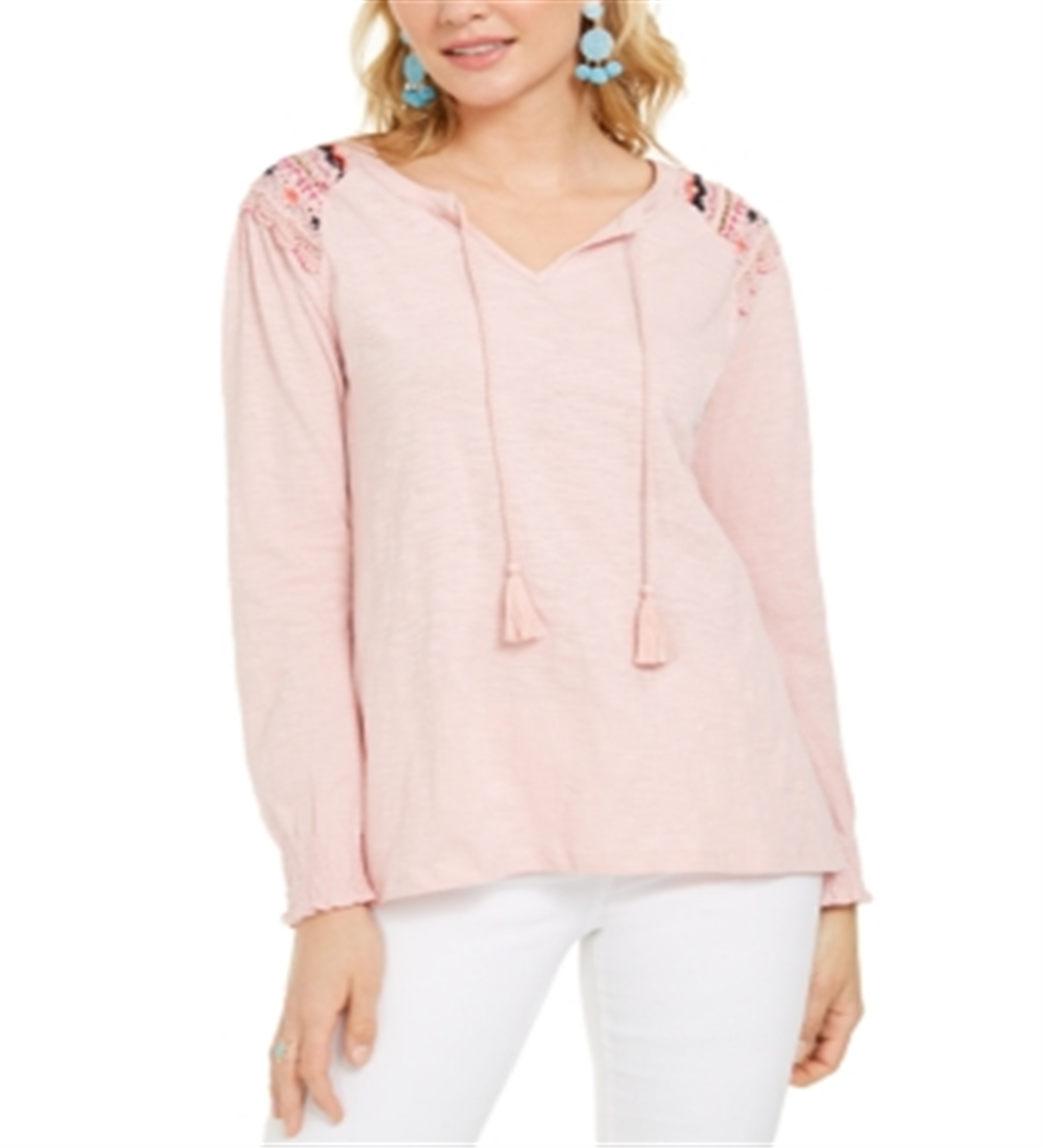 Blusa feminina bordada com ombro estilo &amp; co, rosa, tamanho pequeno