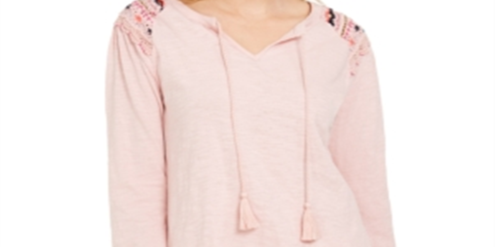 Blusa feminina bordada com ombro estilo &amp; co, rosa, tamanho pequeno