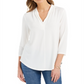 Top feminino Charter Club com manga 3/4, branco, tamanho extragrande