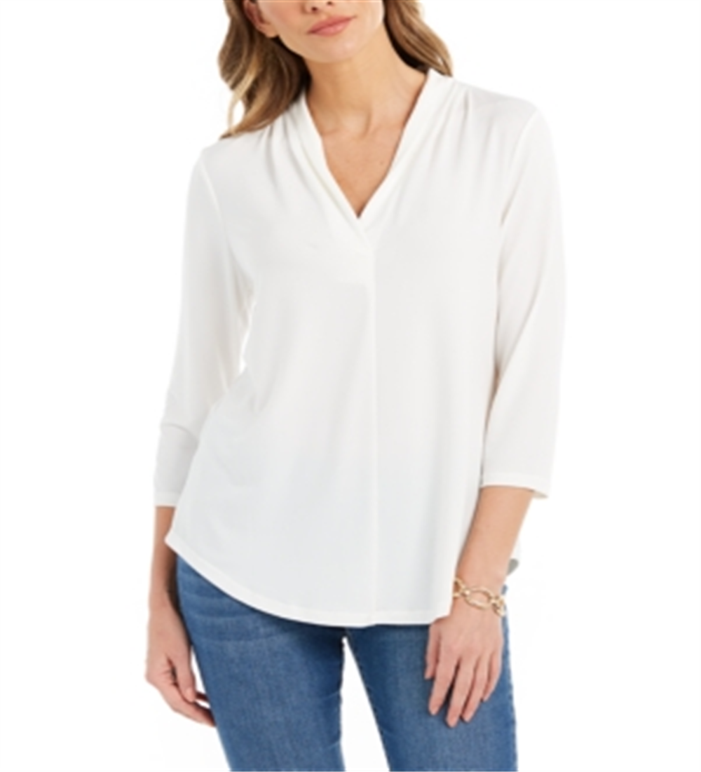 Top feminino Charter Club com manga 3/4, branco, tamanho extragrande