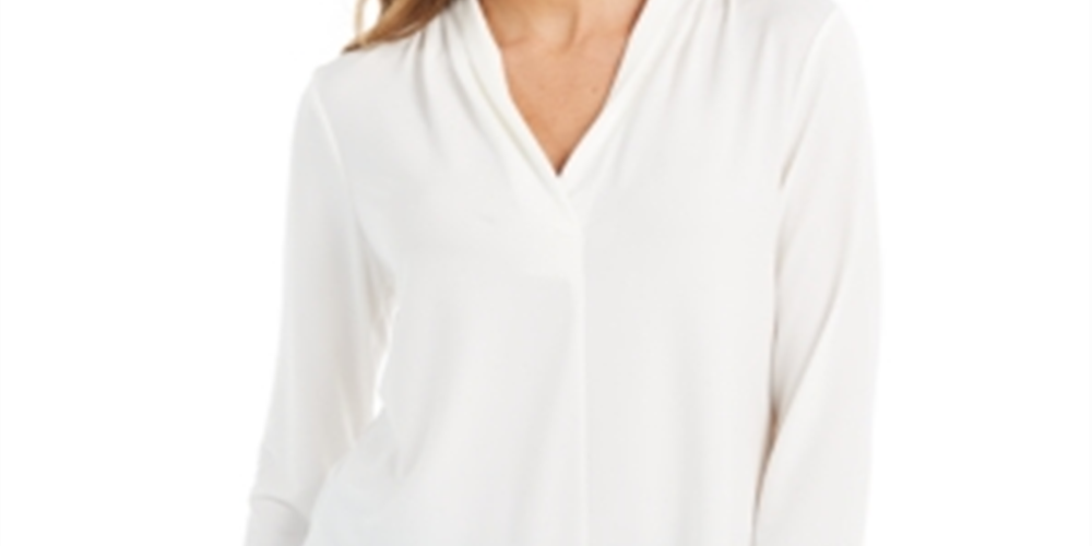 Top feminino Charter Club com manga 3/4, branco, tamanho extragrande