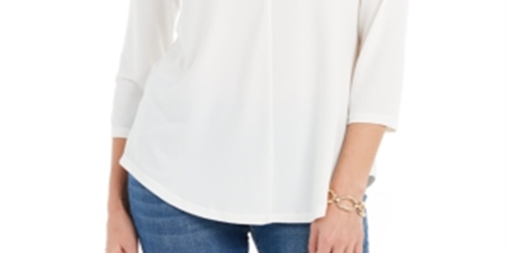 Top feminino Charter Club com manga 3/4, branco, tamanho extragrande