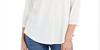 Top feminino Charter Club com manga 3/4, branco, tamanho extragrande