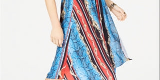 Vestido feminino estampado com ombros descobertos da INC International Concepts, azul, vários tamanhos, 12, pequeno