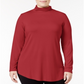 Blusa feminina lisa de manga comprida e gola alta, tamanho 1X, vermelha, da coleção JM