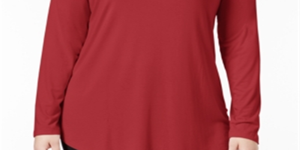 Blusa feminina lisa de manga comprida e gola alta, tamanho 1X, vermelha, da coleção JM