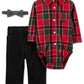 Conjunto de 3 peças de body xadrez, calça e gravata borboleta Carter's Boy, vermelho, tamanho 18M