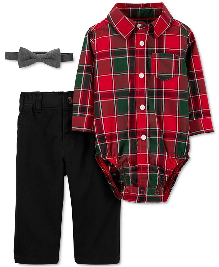 Conjunto de 3 peças de body xadrez, calça e gravata borboleta Carter's Boy, vermelho, tamanho 18M