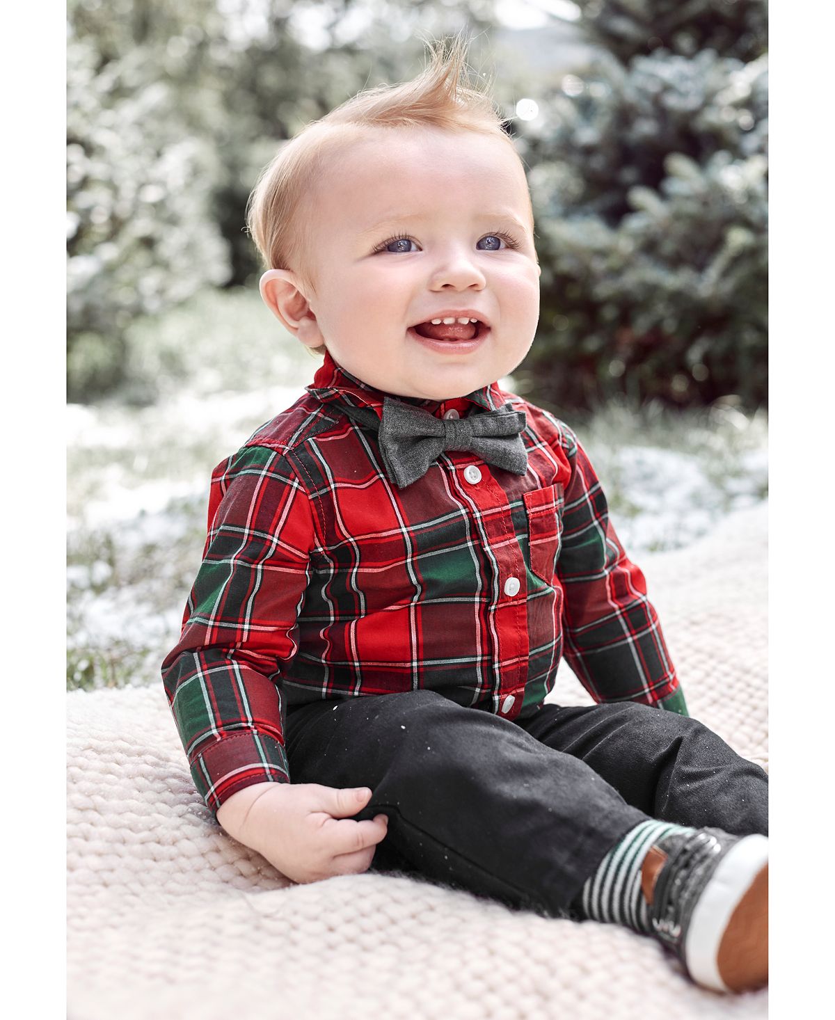 Conjunto de 3 peças de body xadrez, calça e gravata borboleta Carter's Boy, vermelho, tamanho 18M