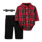 Conjunto de 3 peças de body xadrez, calça e gravata borboleta Carter's Boy, vermelho, tamanho 18M