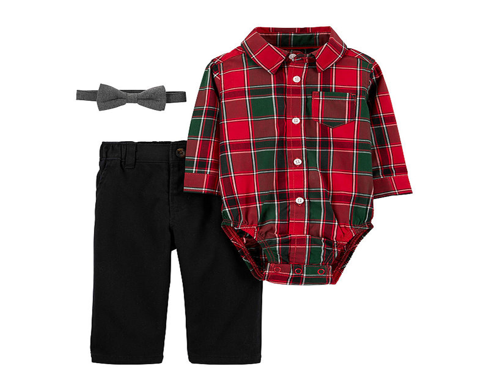Conjunto de 3 peças de body xadrez, calça e gravata borboleta Carter's Boy, vermelho, tamanho 18M