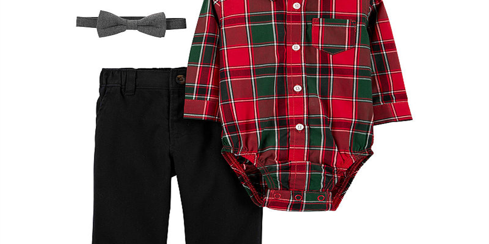 Conjunto de 3 peças de body xadrez, calça e gravata borboleta Carter's Boy, vermelho, tamanho 18M
