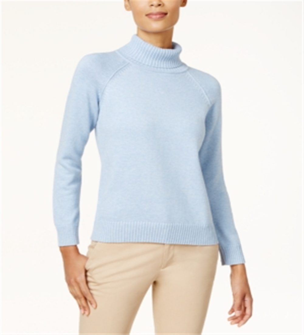 Karen Scott Suéter Feminino de Algodão com Gola Alta Azul Tamanho XS