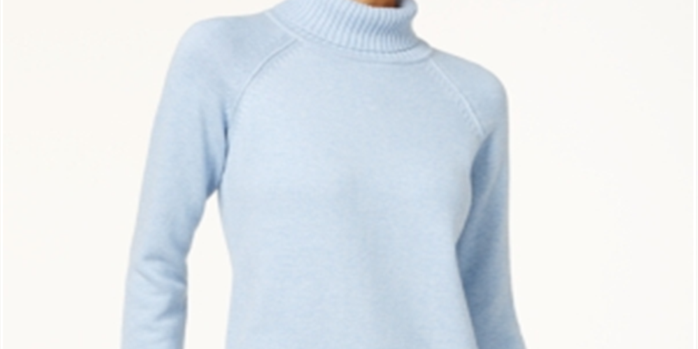 Karen Scott Suéter Feminino de Algodão com Gola Alta Azul Tamanho XS