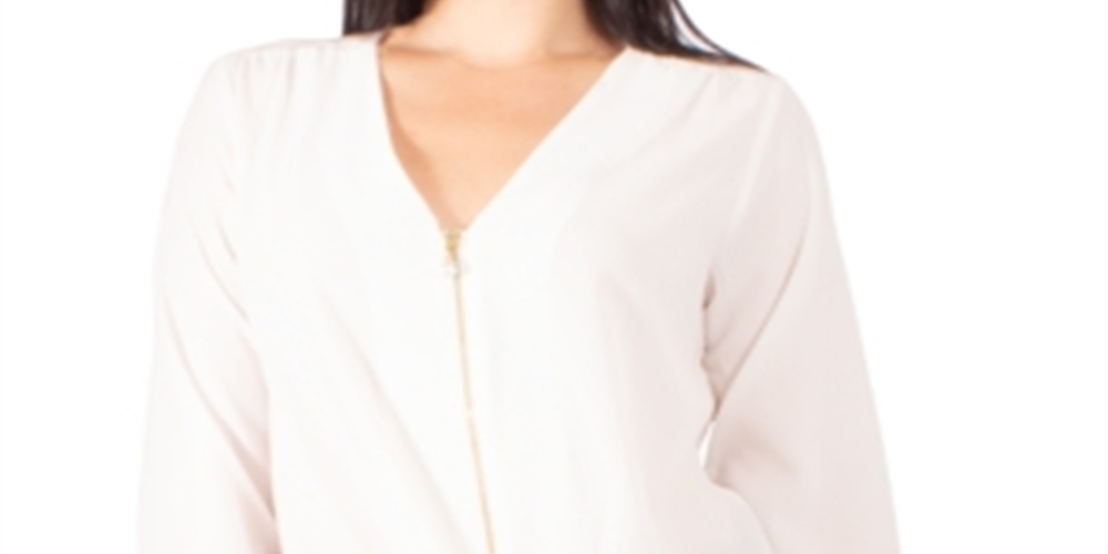 Blusa feminina NY Collection com zíper frontal e amarração na bainha, branca, tamanho pequeno e pequeno