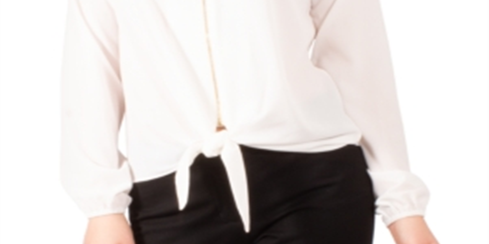 Blusa feminina NY Collection com zíper frontal e amarração na bainha, branca, tamanho pequeno e pequeno