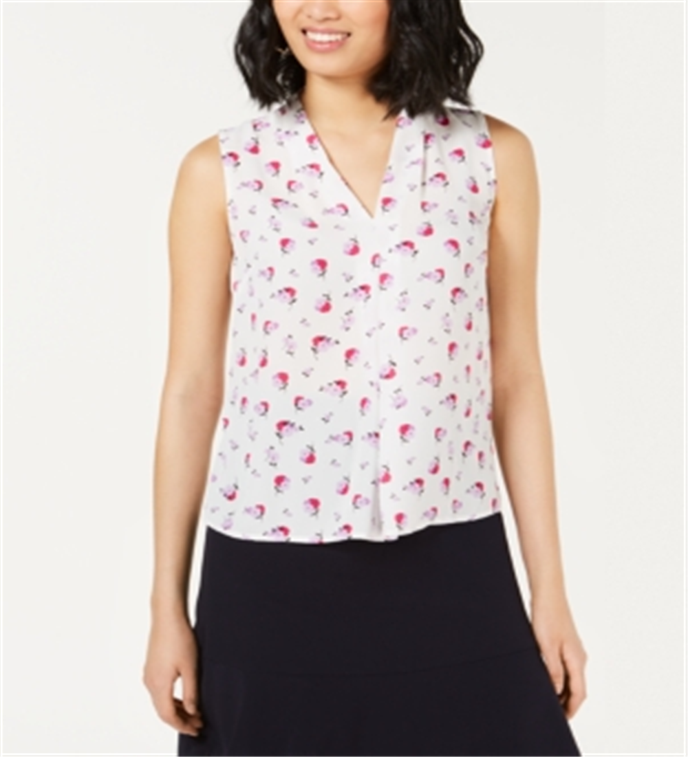 Blusa feminina Bar III com pregas florais, branca, tamanho grande