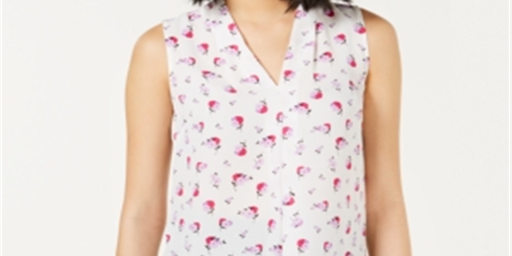 Blusa feminina Bar III com pregas florais, branca, tamanho grande