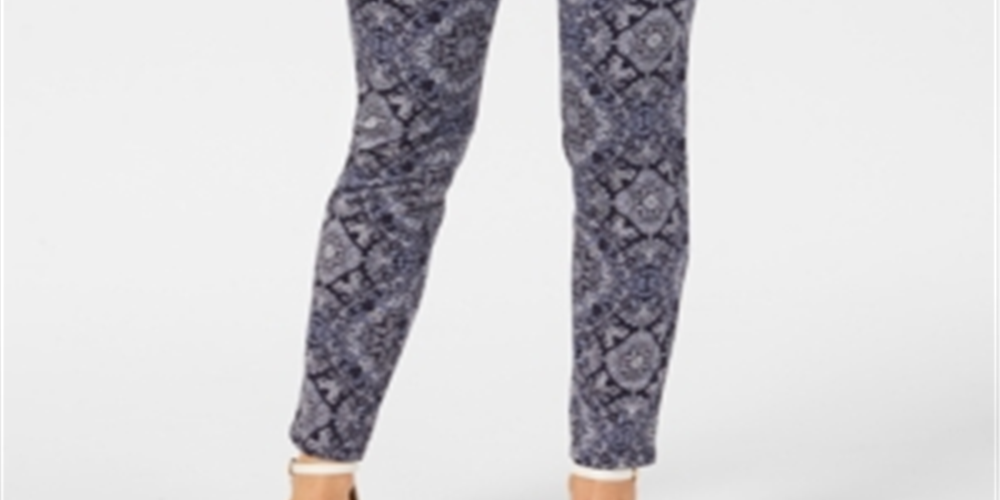 Calça jeans skinny feminina Charter Club com estampa e controle de barriga, tamanho 10, azul