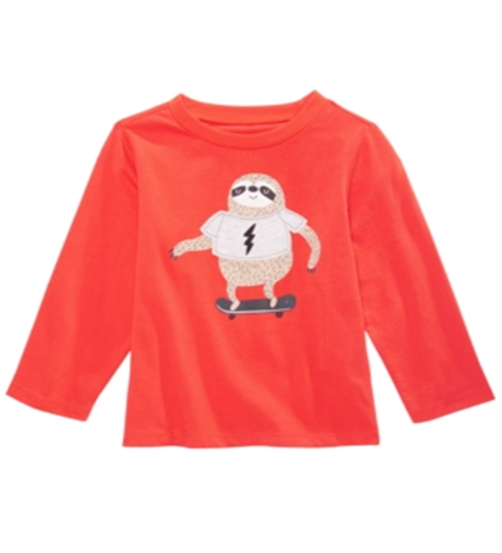 Camiseta de algodão com estampa de preguiça para meninos First Impressions, vermelha, tamanho 12 MO