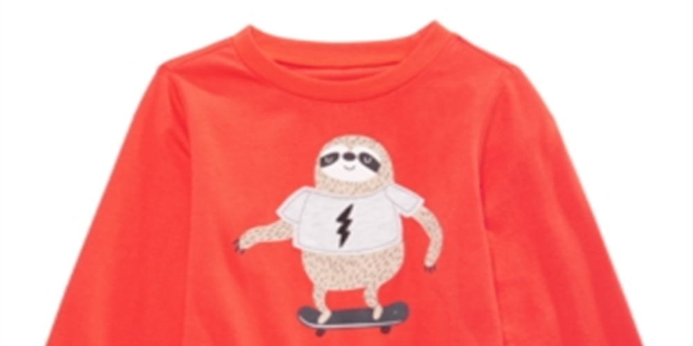 Camiseta de algodão com estampa de preguiça para meninos First Impressions, vermelha, tamanho 12 MO