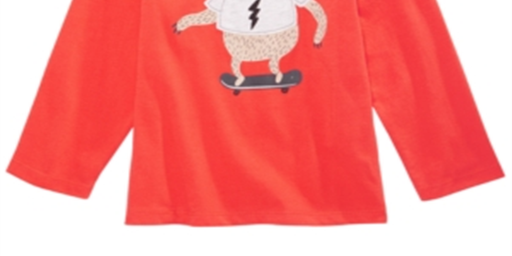 Camiseta de algodão com estampa de preguiça para meninos First Impressions, vermelha, tamanho 12 MO